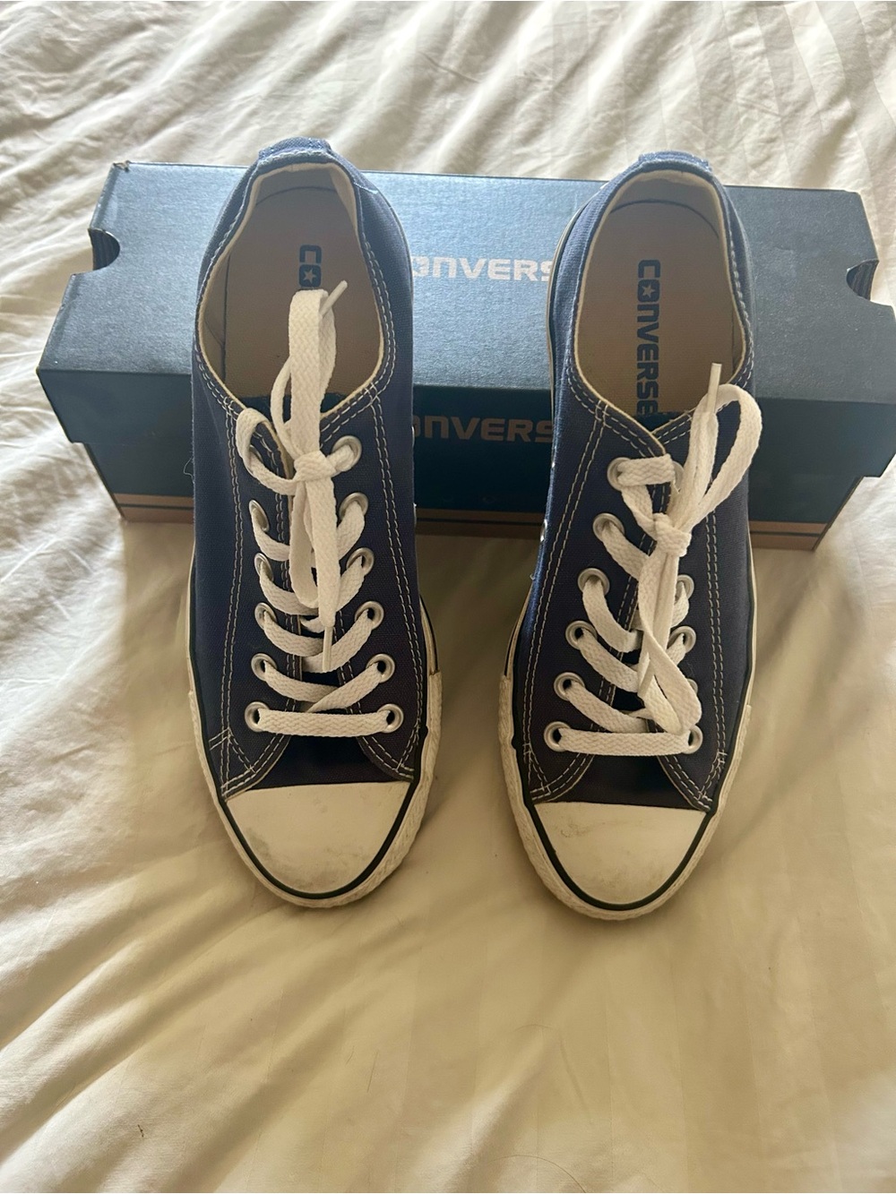 Converse Low Top Canvas Sneakers - Navy  Blue with White